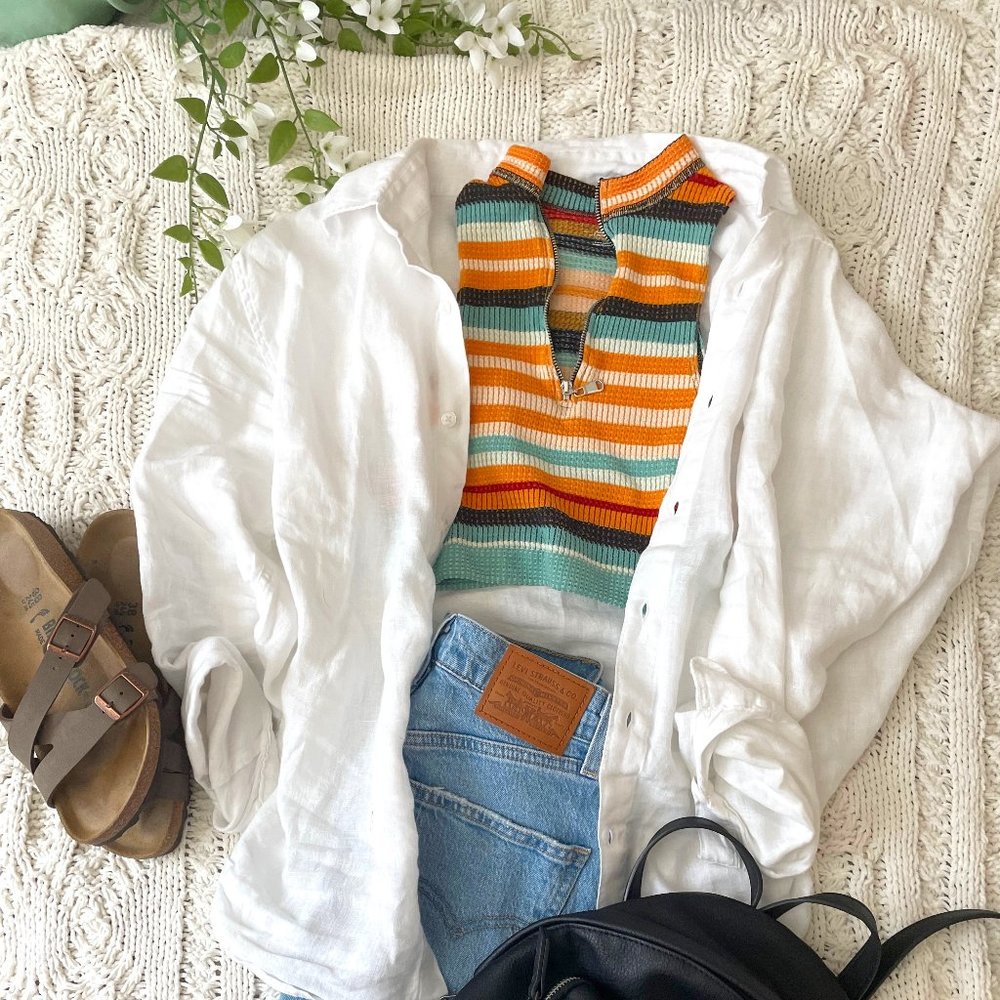 Urban Outfitters UO Cropped Knit Striped Half-Zip Tank Top